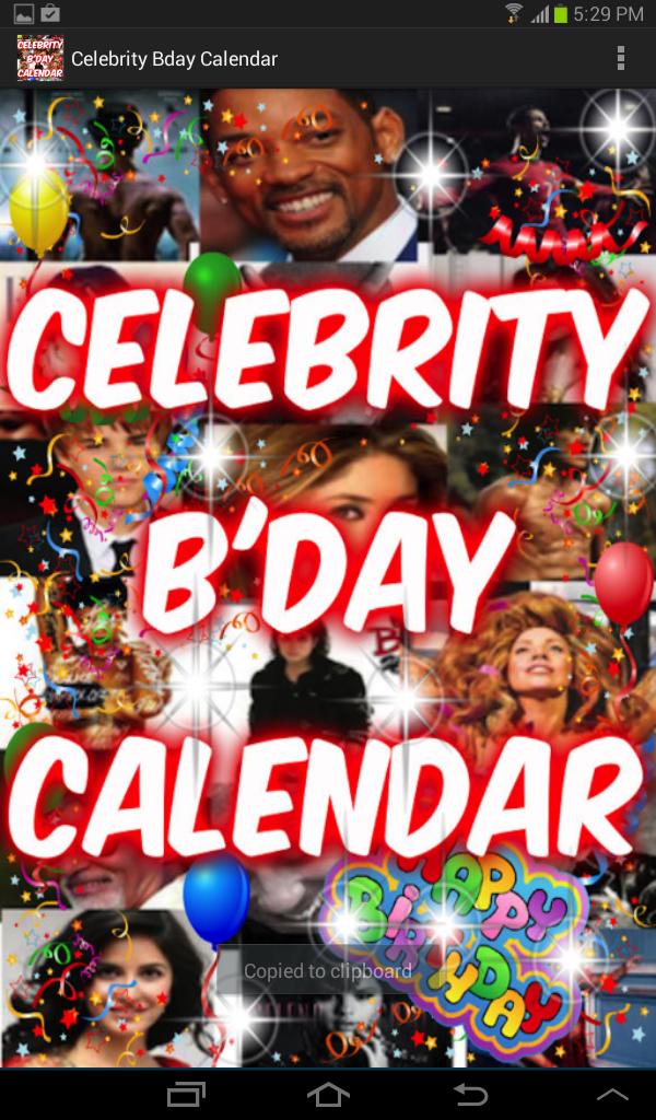 Celebrity Birthday Calendar